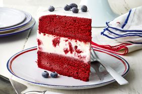 red velvet ice cream cake with fork and napkins - Southern Living