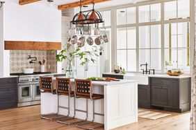 Idea House 2020 Kitchen with White Island and Dark lower Cabinets