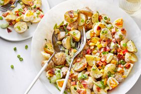 Cajun-Style Potato Salad in a white bowl