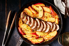 Southern Living Pork Tenderloin with Apples in the pan ready to serve