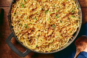 Southern Living Garlicky Black Walnut-Breadcrumb Pasta in the pan to serve 