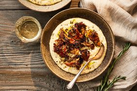 Southern Living Crispy Roasted Mushrooms with Creamy Grits in a bowl to serve 