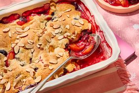 Southern Living Stone Fruit Cobbler in the pan ready to serve 