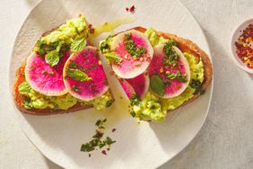 Southern Living Avocado Toasts With Watermelon Radishes on a plate to serve 