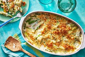 Southern Living Asparagus Casserole in the dish to serve 