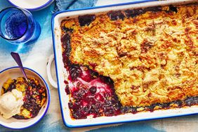 Southern Living Blueberry Dump Cake with a serving taken out