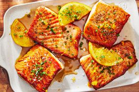 Southern Living Bourbon Glazed Salmon on a platter to serve 