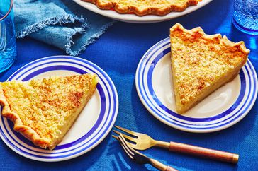 Southern Living Margaret Bragg's Buttermilk Pie sliced and ready to serve 