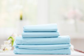 Folded blue bedding set