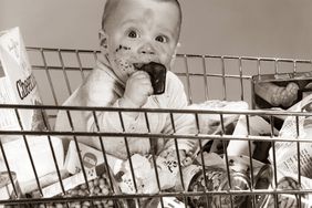 baby eating groceries