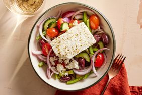 Southern Living Greek Salad with Baked Feta in a bowl to serve