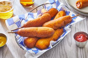 Southern Living Homemade Corndogs in a basket to serve