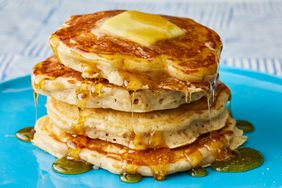 Southern Living Old Fashioned Pancakes on a plate to serve with butter and maple syrup