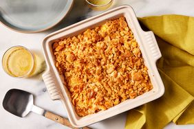 Southern Living Pineapple Casserole in the dish to serve