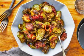 Southern Living Maple Bacon Brussels Sprouts in the bowl to serve