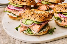 Salmon Bagel Sandwiches on a serving plate - Southern Living