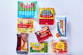 8 packages of different hot dog brands