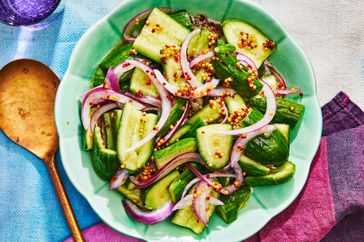 Southern Living Smashed Cucumber Salad in a bowl ready to serve 