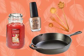 Collage of four Southern Living Readers' Favorite Fall Products on a orange background