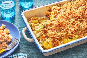 Southern Living Summer Squash Casserole in the dish ready to serve 