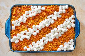 marshmallows added to sweet potato casserole