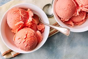 Southern Living Watermelon Ice Cream scooped into bowls to serve 