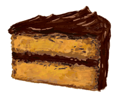 illustration of a slice of layered chocolate cake